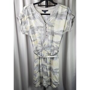 Women's Y2K Tommy Hilfiger Camo Dress‎ Silver Belted Casual Button Down Size XS